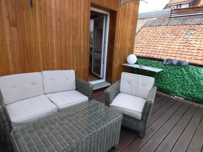 Ein Sitzbereich in der Unterkunft Ferienwohnung Harzbiene
