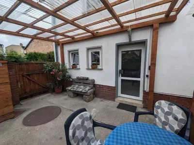 Ein Balkon oder eine Terrasse in der Unterkunft FEWO An der Bode