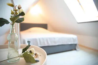 Ein Bett oder Betten in einem Zimmer der Unterkunft Ferienwohnung Up'n Spitzböhn