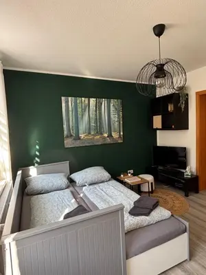Ein Bett oder Betten in einem Zimmer der Unterkunft FeWo „Am Kanonenberg“