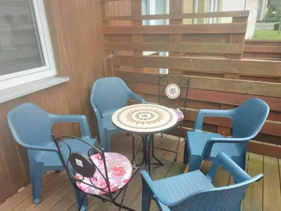 Ein Sitzbereich in der Unterkunft Roségold