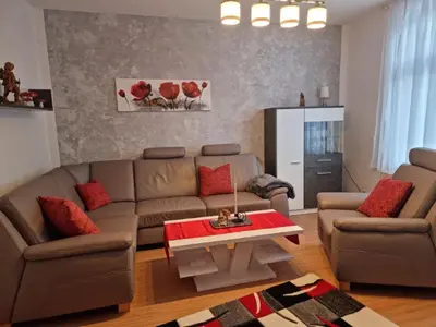 Ein Sitzbereich in der Unterkunft Ferienwohnung Wanderfreund
