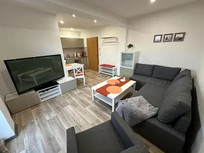 Ein Sitzbereich in der Unterkunft Appartement Wolfshagen