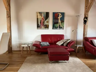 Ein Sitzbereich in der Unterkunft Ökoloft am Schlossberg von Quedlinburg