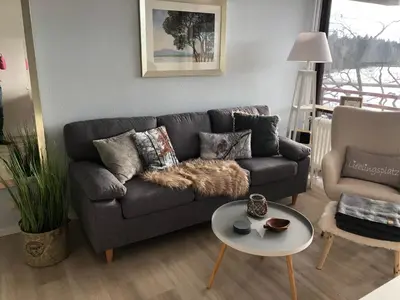 Ein Sitzbereich in der Unterkunft Ferienwohnung Seeblick Hahnenklee