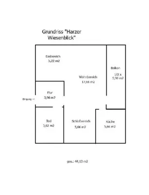 Grundriss der Unterkunft FeWo Harzer Wiesenblick, bis 2 Hunde willkommen, W-Lan, Sauna, DTV 4 Sterne, 3 Pfoten