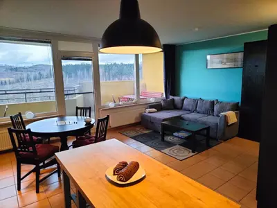 Ein Sitzbereich in der Unterkunft Apartment Walpurgis mit toller Aussicht & Schwimmbad