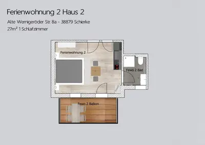 Grundriss der Unterkunft Auszeit-im-Harz Haus 2 Wohnung 2