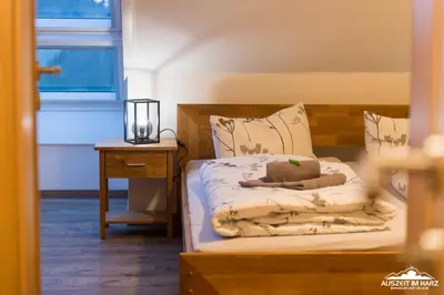 Ein Bett oder Betten in einem Zimmer der Unterkunft Auszeit-im-Harz Haus 3 Wohnung 8