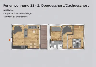 Grundriss der Unterkunft Auszeit-im-Harz Haus 5 Wohnung 33