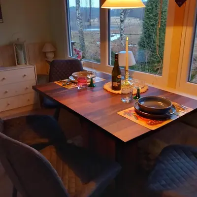 Ein Sitzbereich in der Unterkunft Bungalow kleine Auszeit
