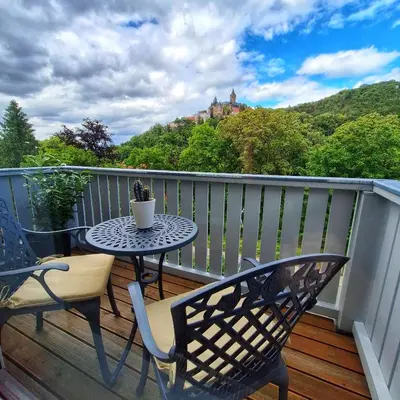 Ein Balkon oder eine Terrasse in der Unterkunft Ferienwohnung im Haus Bergkreuz