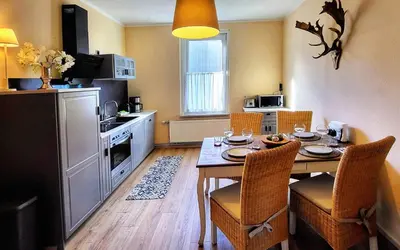 Küche/Küchenzeile in der Unterkunft HIRSCH Apartment Gartenschläfer - zentral - Garten