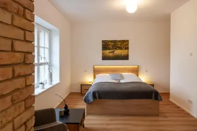 Ein Bett oder Betten in einem Zimmer der Unterkunft Ferienwohnung Hirschmann 1 mit Terrasse