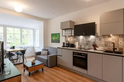 Küche/Küchenzeile in der Unterkunft Ferienwohnung Hirschmann 4