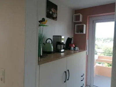 Küche/Küchenzeile in der Unterkunft Ferienwohnung mit Blick auf die Harzberge