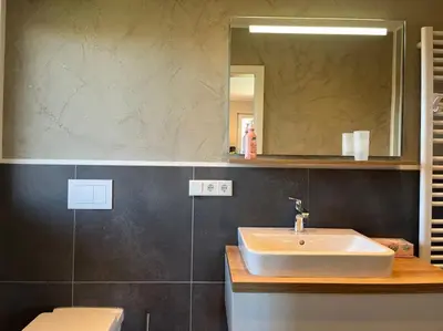 Ein Badezimmer in der Unterkunft Ferienhaus Harzer Bergwelten mit Sauna, Grill und Garten