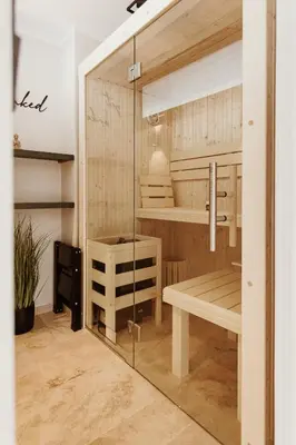 Ein Badezimmer in der Unterkunft Harzchalet Emma 3 - mit Sauna - Sankt Andreasberg