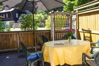 Ein Patio oder anderer Außenbereich in der Unterkunft Ferienwohnung Ferienhäuser am Brocken, 60 qm, 2 Schlafzimmer