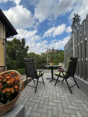 Ein Balkon oder eine Terrasse in der Unterkunft Studio Blick zum Schloss Wernigerode