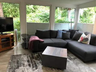 Ein Sitzbereich in der Unterkunft Ferienhaus Am Eichenberg Haus 3