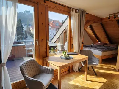 Ein Sitzbereich in der Unterkunft Ferienwohnung 2 Berliner Platz