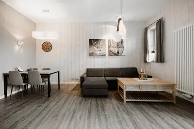 Ein Sitzbereich in der Unterkunft StrandBerg's Stadt Chalet