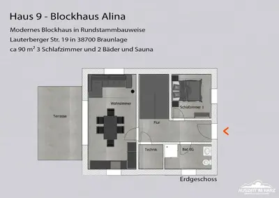 Grundriss der Unterkunft Auszeit im Harz - Haus 9 Blockhaus Alina