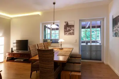 TV/Unterhaltungsangebot in der Unterkunft Ferienwohnung Hexenwerk mit Balkon