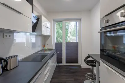Küche/Küchenzeile in der Unterkunft Ferienwohnung Am Bach 3 mit Balkon