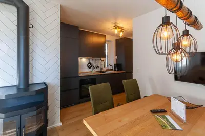 Küche/Küchenzeile in der Unterkunft Ferienwohnung Liftquartier mit Kamin und Balkon