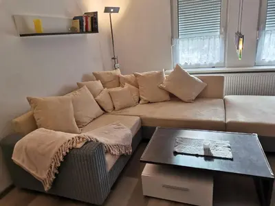 Ein Sitzbereich in der Unterkunft Im Harzer Vogelnest Spatzennest
