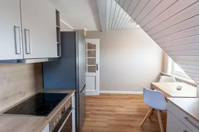 Küche/Küchenzeile in der Unterkunft Ferienwohnung Waldfrieden 4 mit Dachterrasse und Grill
