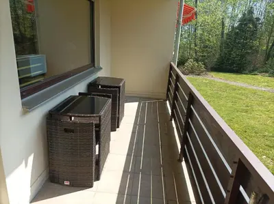 Ein Balkon oder eine Terrasse in der Unterkunft Blankenburgerstr 8b FeWo Batian am Waldesrand