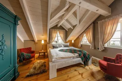 Ein Bett oder Betten in einem Zimmer der Unterkunft Landhaus zum Wilddieb