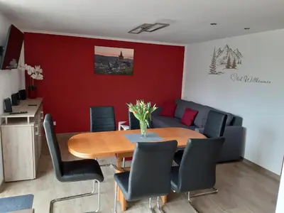 Ein Sitzbereich in der Unterkunft Ferienhaus LeBen