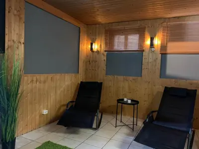 Ein Sitzbereich in der Unterkunft Ferienhaus Harzer Budenzauber mit Sauna