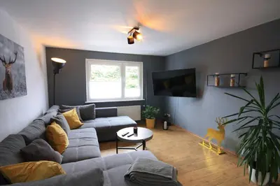 Ein Sitzbereich in der Unterkunft Ferienhaus Harzer Budenzauber mit Sauna
