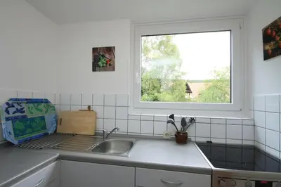 Küche/Küchenzeile in der Unterkunft Ferienwohnung Bodefall mit Balkon