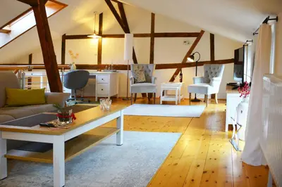 Ein Bett oder Betten in einem Zimmer der Unterkunft Pölle41 - 3Min zum Markt - Fachwerk - Denkmal