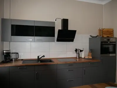 Küche/Küchenzeile in der Unterkunft Ferienwohnung Abzuchthafen