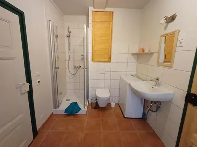 Ein Badezimmer in der Unterkunft Oben im Selketal