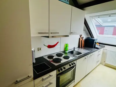 Küche/Küchenzeile in der Unterkunft Ferienwohnung Auszeit früher Harz-Momente Bruchberg