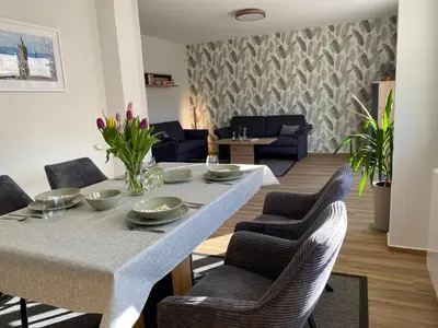 Ein Sitzbereich in der Unterkunft Ferienhaus Sonnenblick Wernigerode