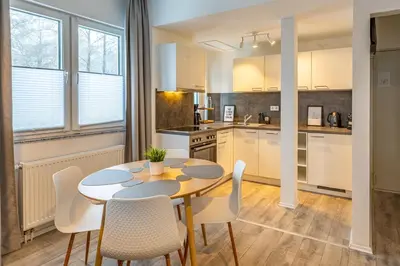 Küche/Küchenzeile in der Unterkunft home4stays Apartmenthaus in Top-Lage an der Wurmbergseilbahn