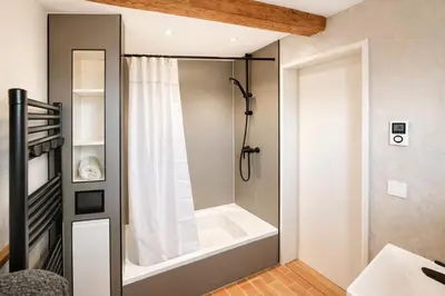 Ein Badezimmer in der Unterkunft Ilsehus frisch saniertes Fachwerkhaus nahe Wernigerode Brocken im Harz