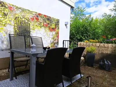 Ein Sitzbereich in der Unterkunft Chalet an der Bode - Schicke 3 Zi Fewo mit Balkon