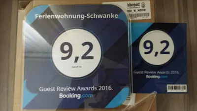 Ein Zertifikat, Auszeichnung, Logo oder anderes Dokument, das in der Unterkunft Ferienwohnung-Schwanke ausgestellt ist