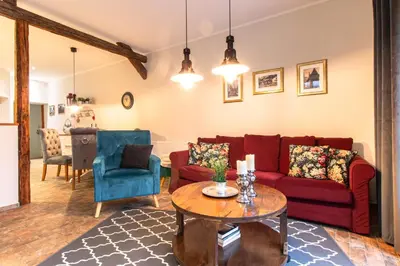 Ein Sitzbereich in der Unterkunft Apartmenthaus Mathilde