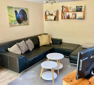 Ein Sitzbereich in der Unterkunft Ferienhaus Sequoia Hahnenklee
